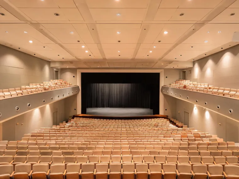 Installed loudspeakers in a performing arts hall